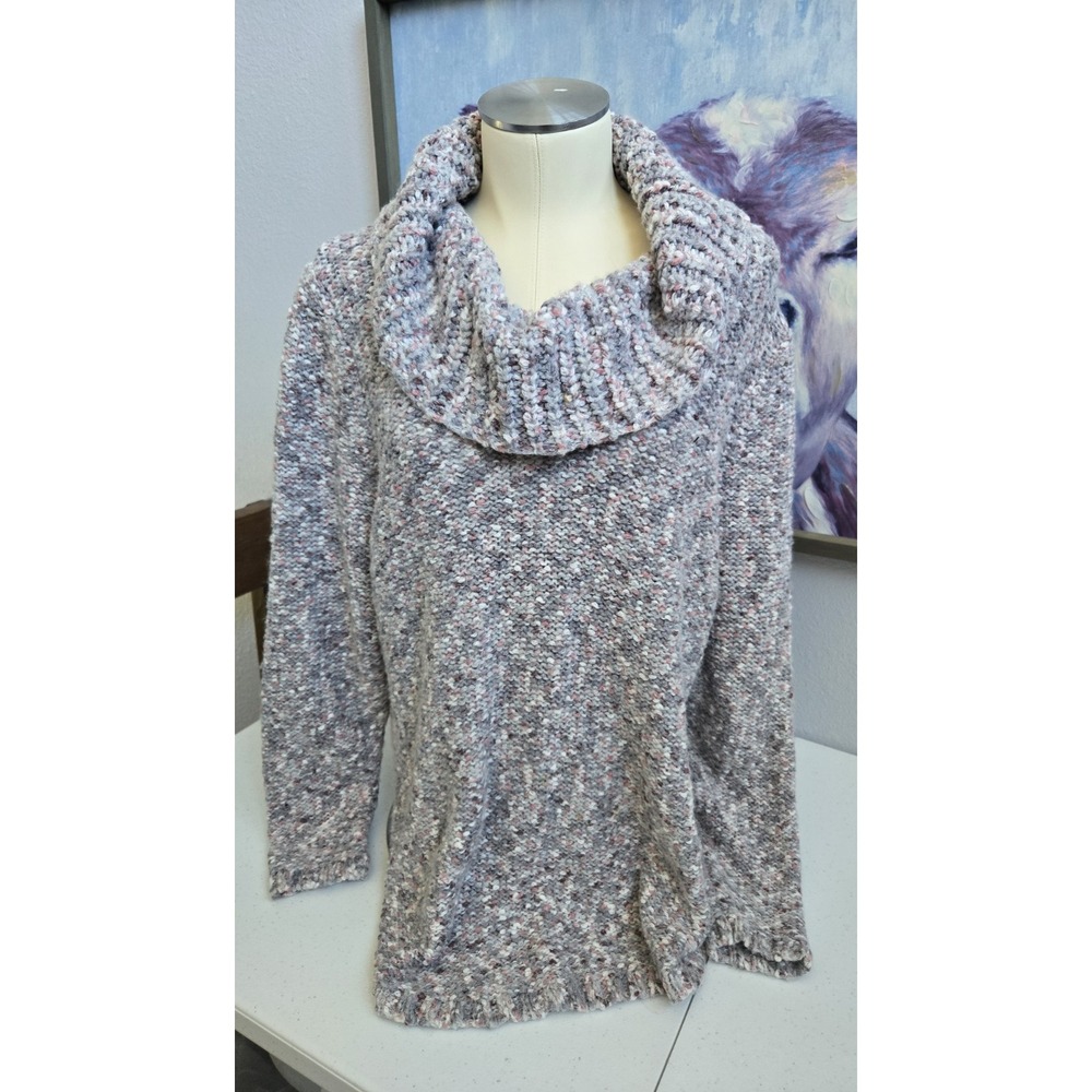 Lane Bryant Women's 14/16 Pink Gray Loose Knit Cowl Neck Wool Blend Sweater
